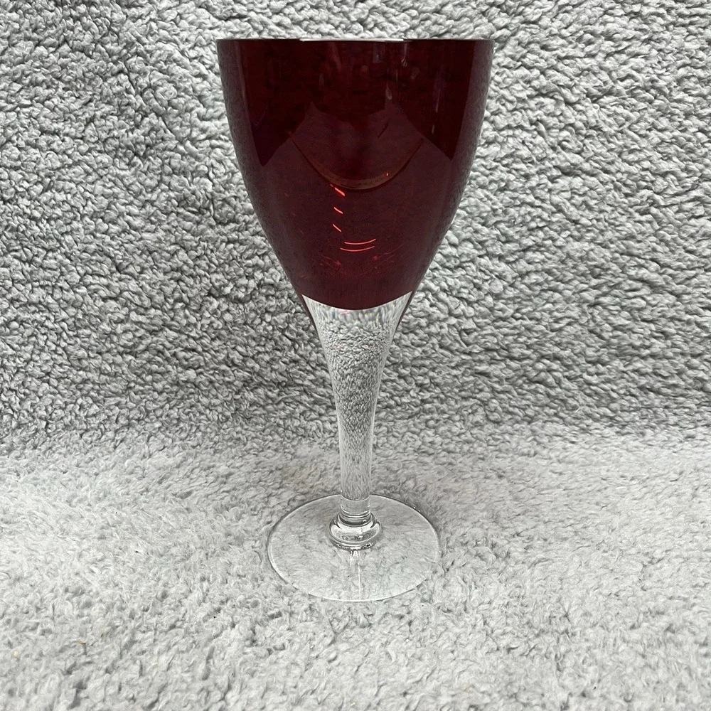 Ruby Red Goblet Heavy Wine Glass Glass Clear‎ Stem 8.5